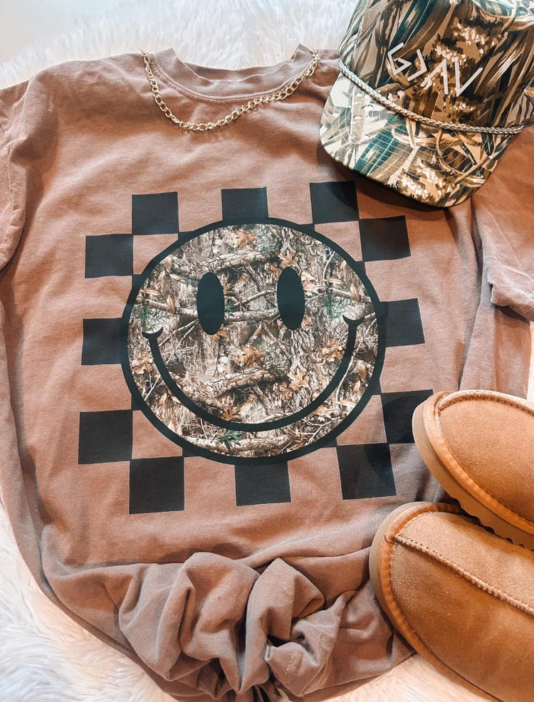 Camo Aesthetic Happy Graphic Tee Comfort Colors