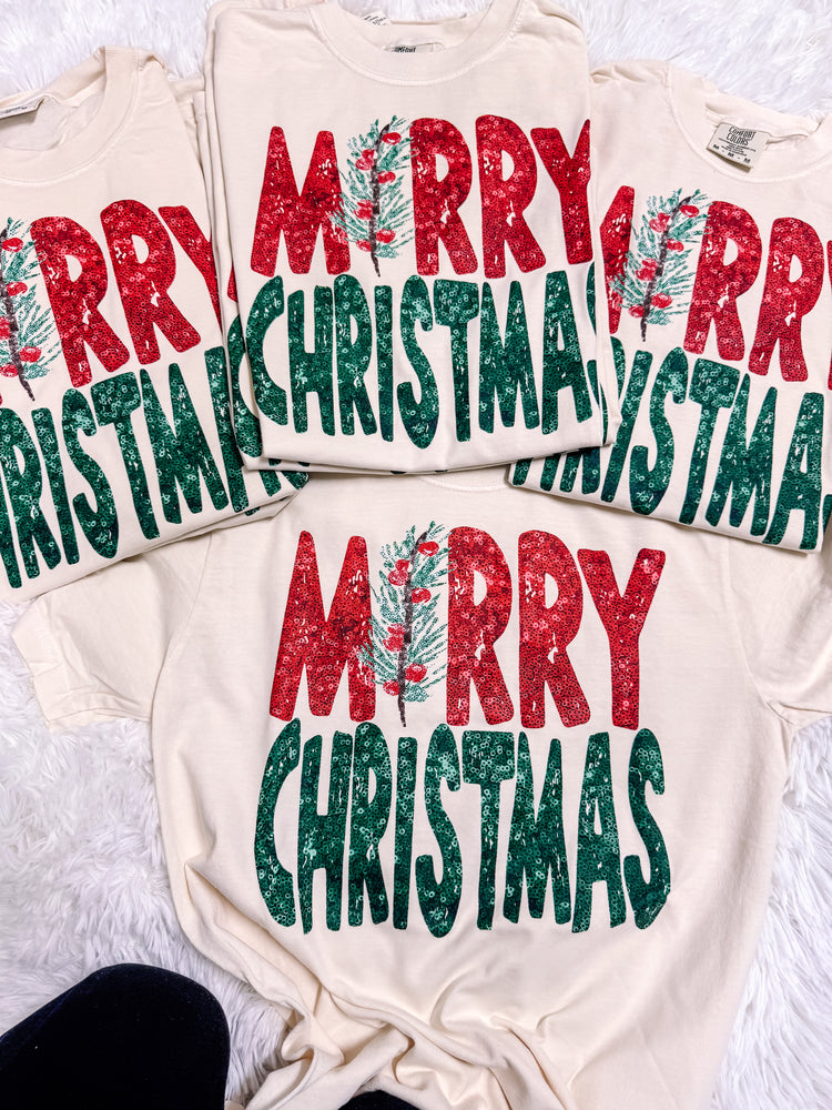 Merry Christmas Holly Comfort Colors Graphic Tee