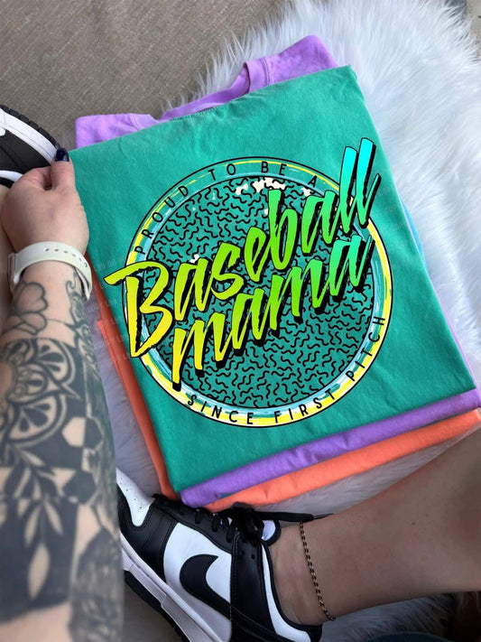 Green Retro Baseball Mama Comfort Colors Graphic Tee