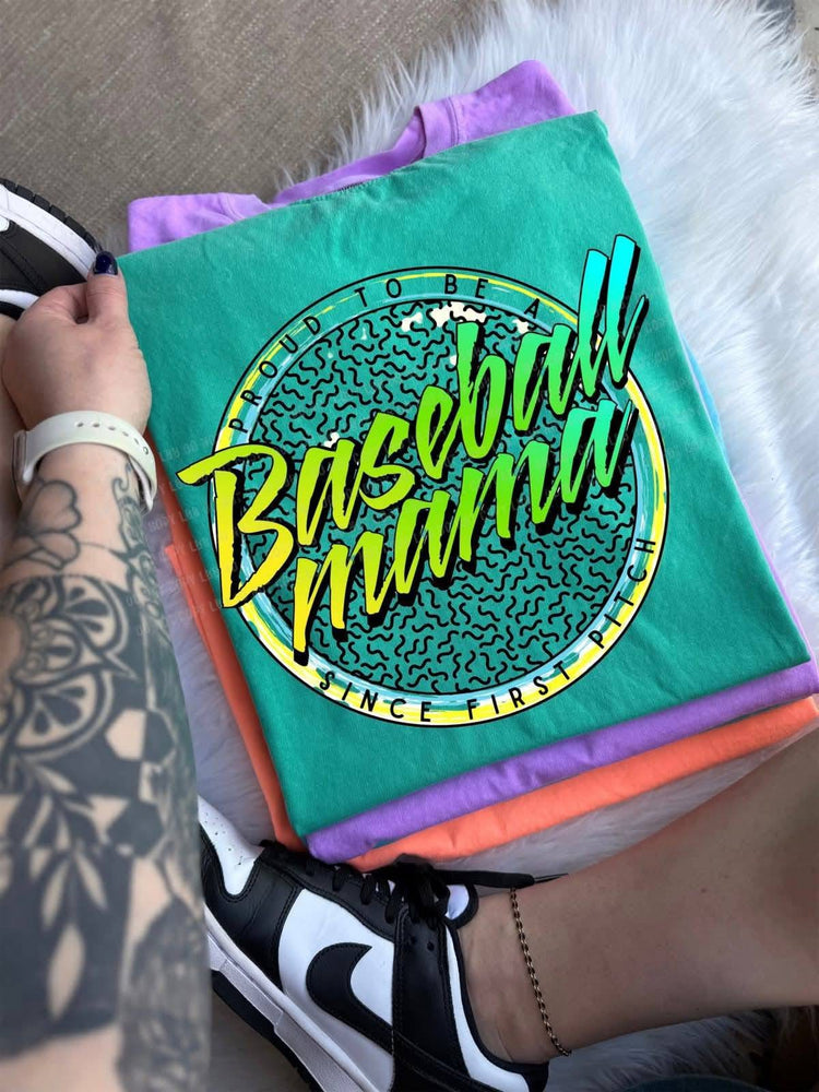 Green Retro Baseball Mama Comfort Colors Graphic Tee