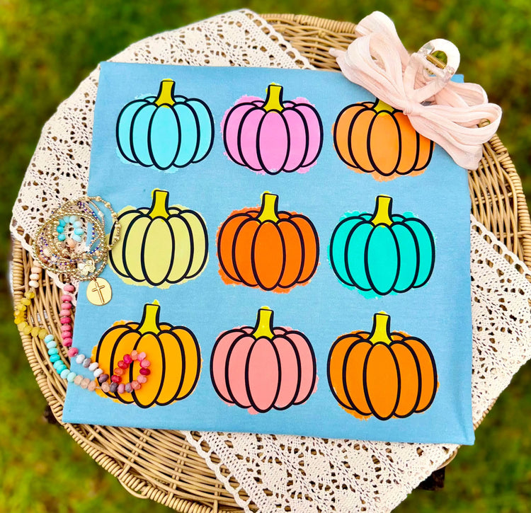 Pumpkin Grid Fall Comfort Colors Graphic Tee