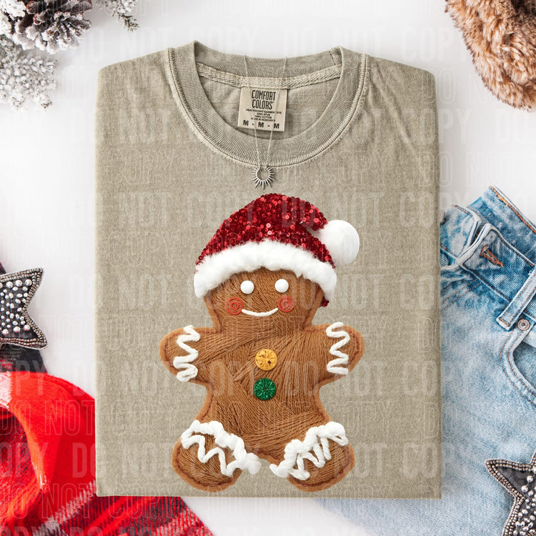Faux Yarn Gingerbread Man Christmas Comfort Colors Graphic Tee