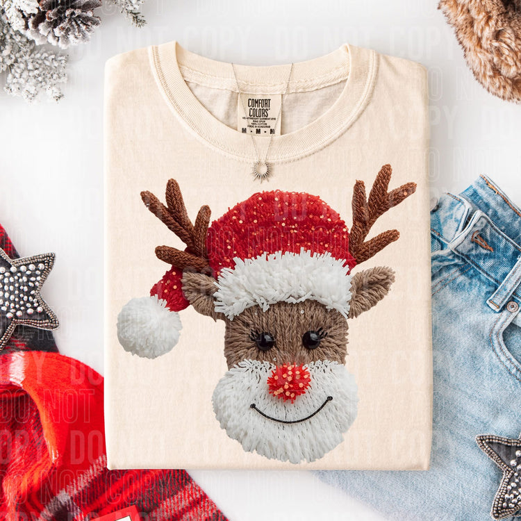 Faux Yarn Reindeer Christmas Comfort Colors Graphic Tee