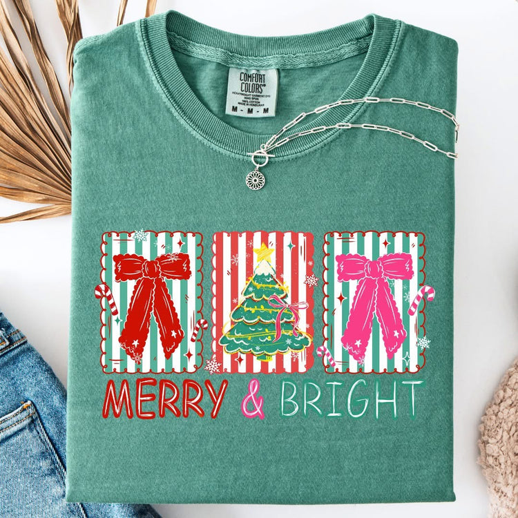 Merry & Bright Preppy Christmas Comfort Colors Graphic Tee