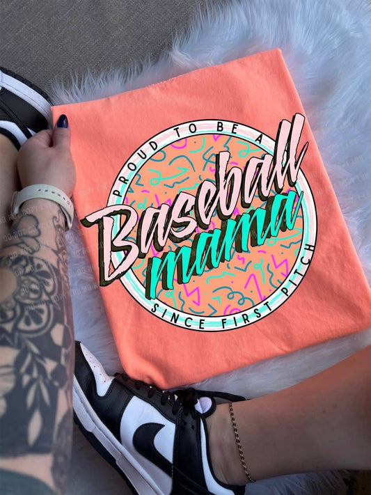 Orange Retro Baseball Mama Comfort Colors Graphic Tee