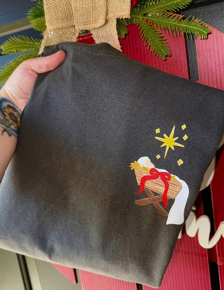 Oh Come Let us Adore Him Christmas Comfort Colors Graphic Tee (Front + Back)