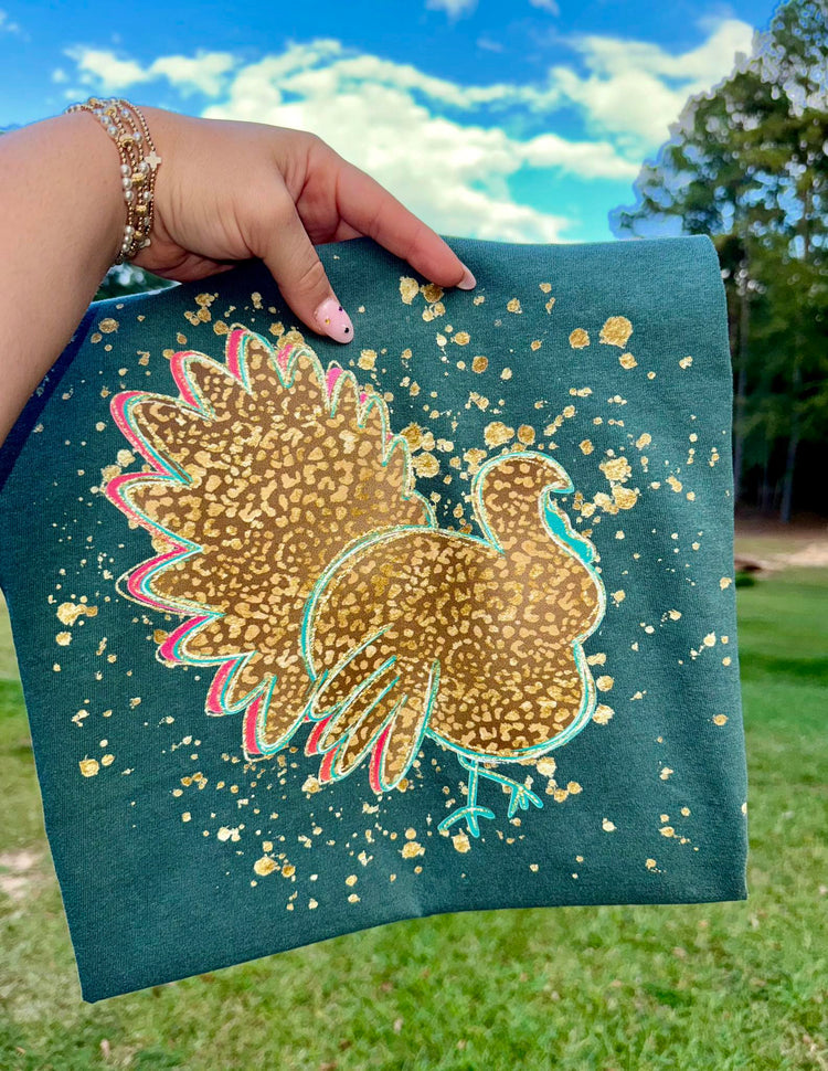 Leopard Glitter Turkey Thanksgiving Comfort Colors Graphic Tee