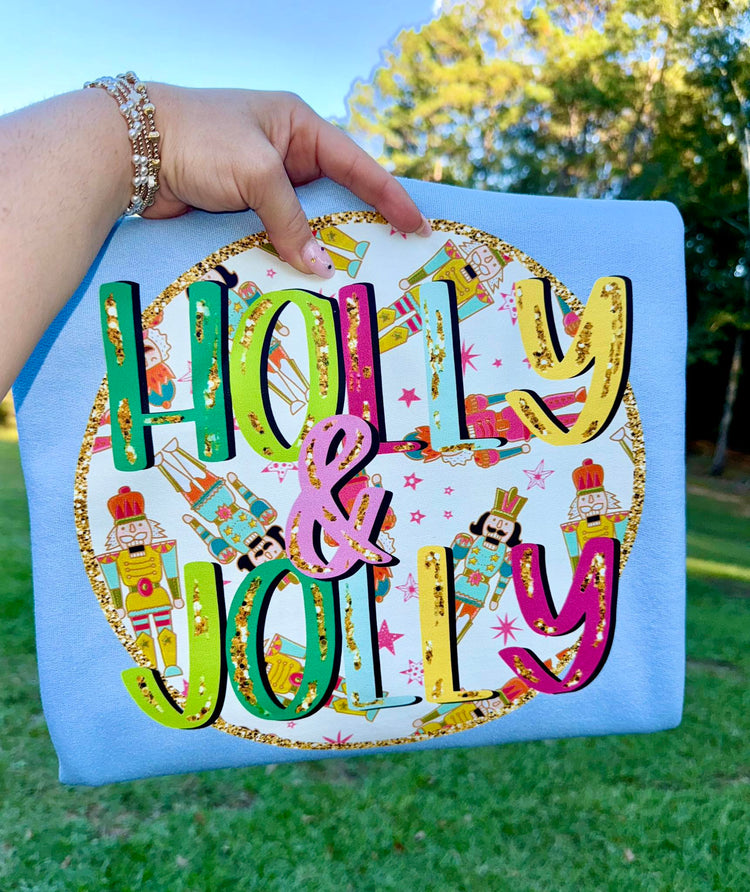 Blue Holly Jolly Nutcracker Christmas Comfort Colors Graphic Tee