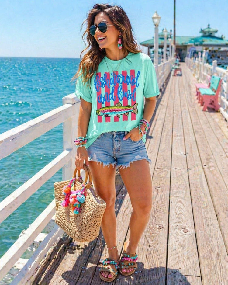 Fish Around & Find Trout Summer Comfort Colors Graphic Tee