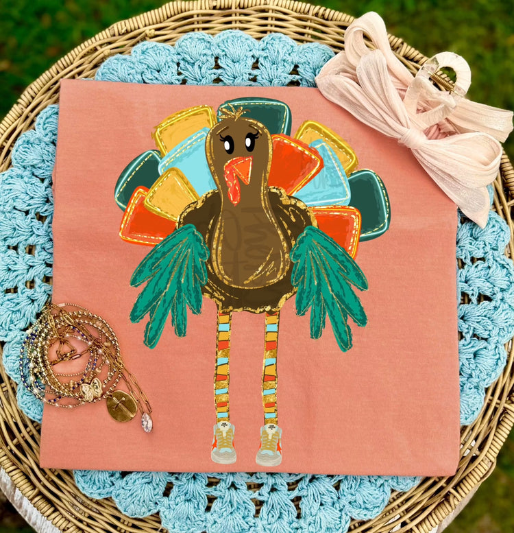 Preppy Turkey Thanksgiving Comfort Colors Graphic Tee