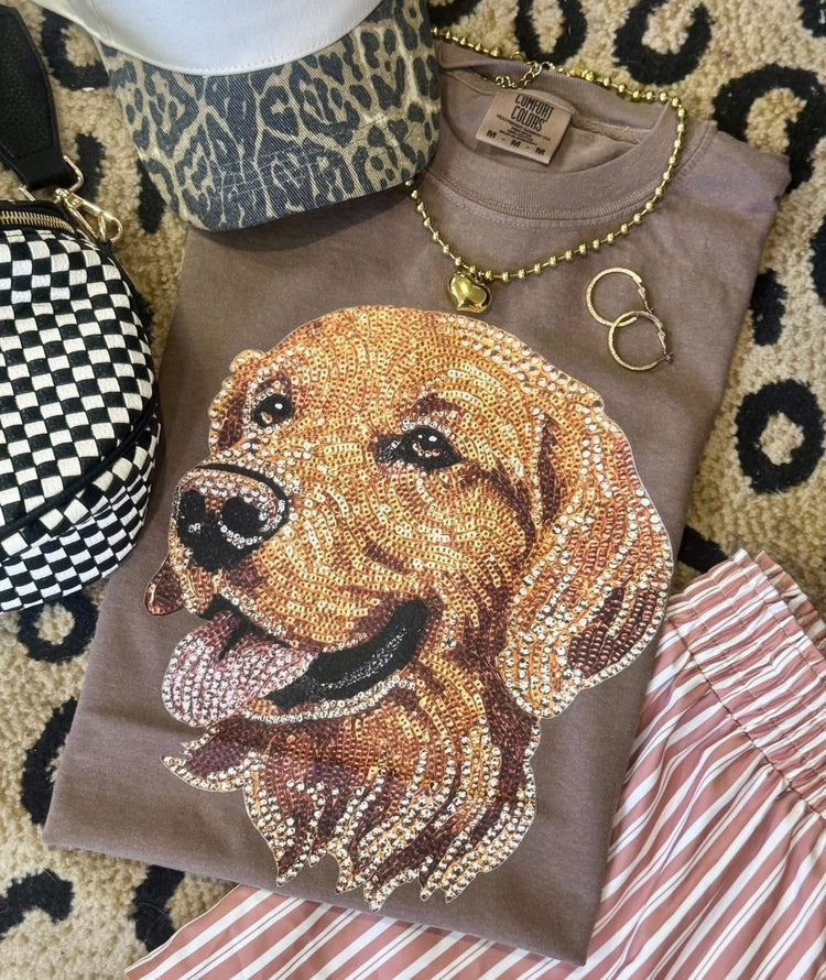 Faux Rhinestone Golden Retriever Comfort Colors Colorblast