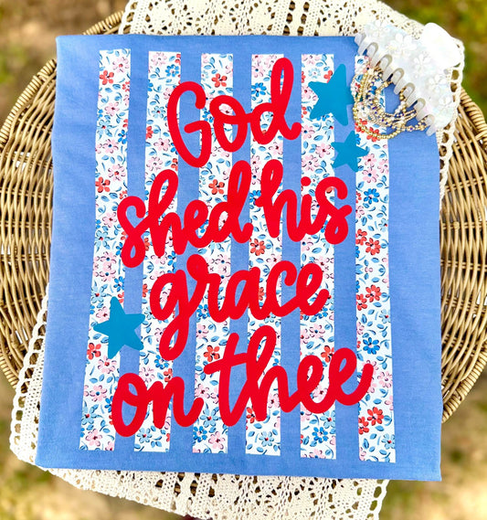 God Shed His Grace on Thee 4th of July Faith Comfort Colors Graphic Tee