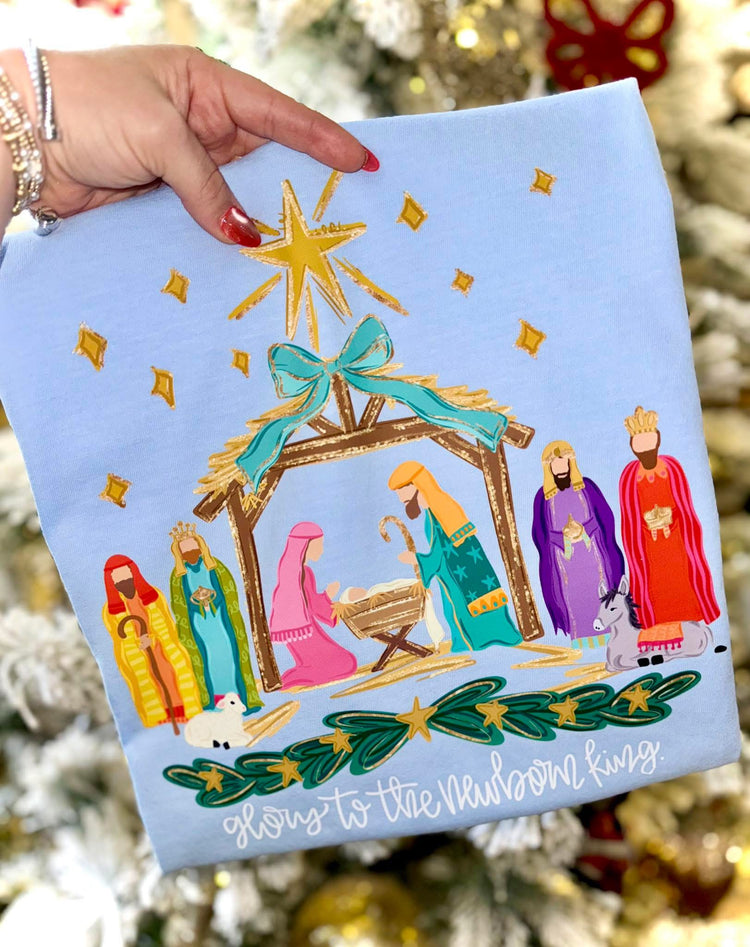 Glory to the Newborn King Hydrangea Christmas Comfort Colors Graphic Tee