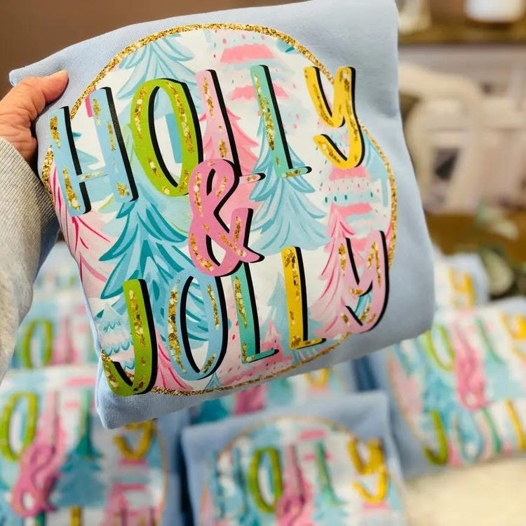 Blue Holly Jolly Christmas Comfort Colors Graphic Tee