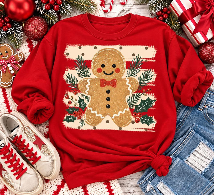 Striped Gingerbread Man Christmas Sweatshirt