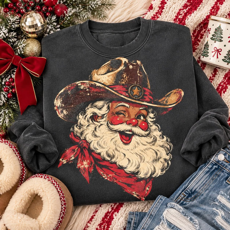 Western Santa Comfort Colors Christmas Sweatshirt