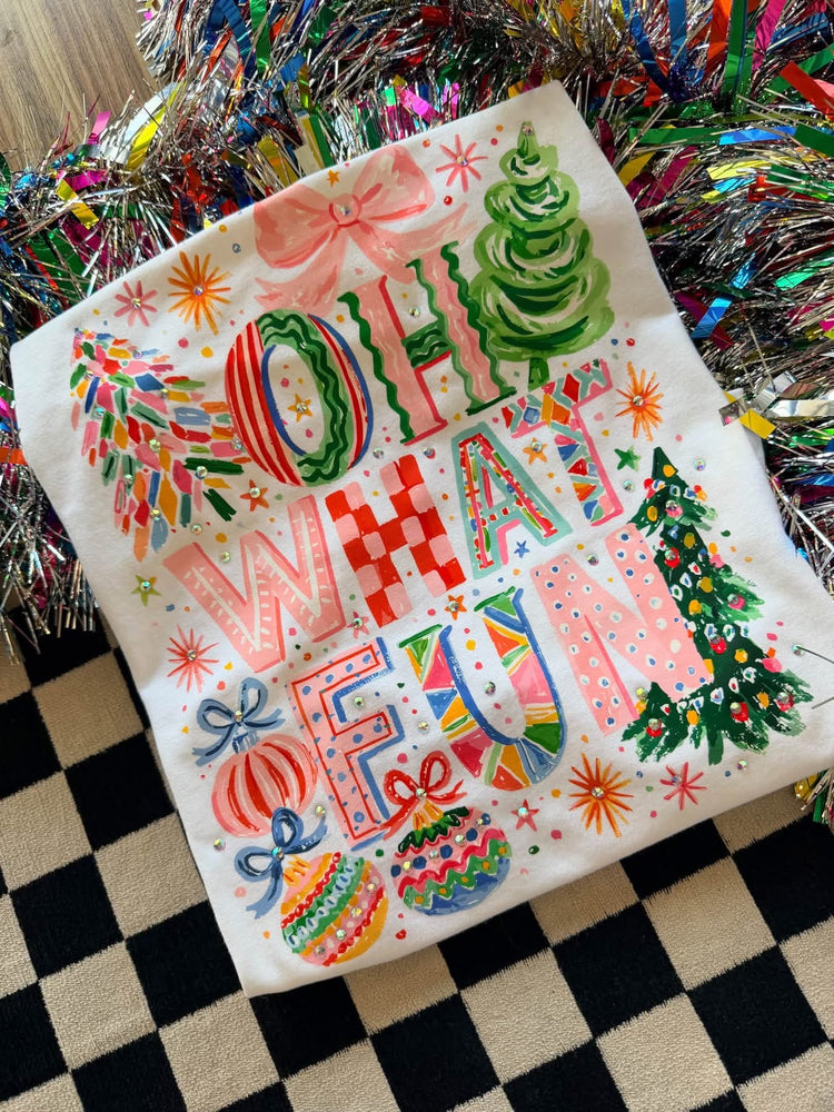 Rhinestone Oh What Fun Preppy Comfort Colors Graphic Tee