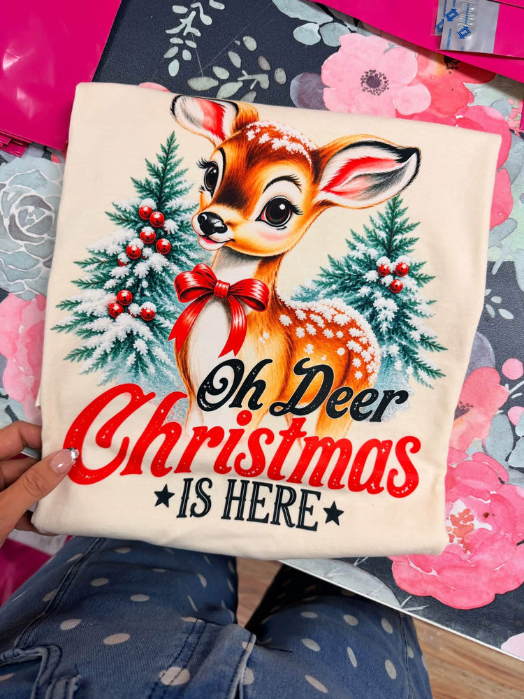 Oh Deer Christmas is Here Christmas Comfort Colors Graphic Tee