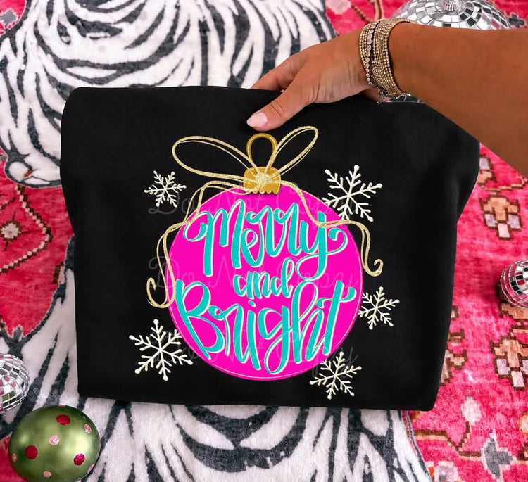 Merry & Bright Neon Christmas Ornament Comfort Colors Tee