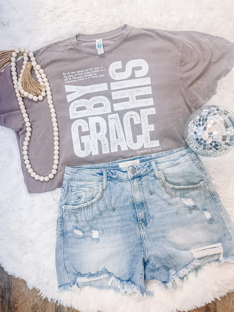 By His Grace Plum Acid Washed Graphic Tee