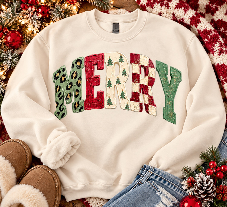 Merry Faux Painted Christmas Sweatshirt