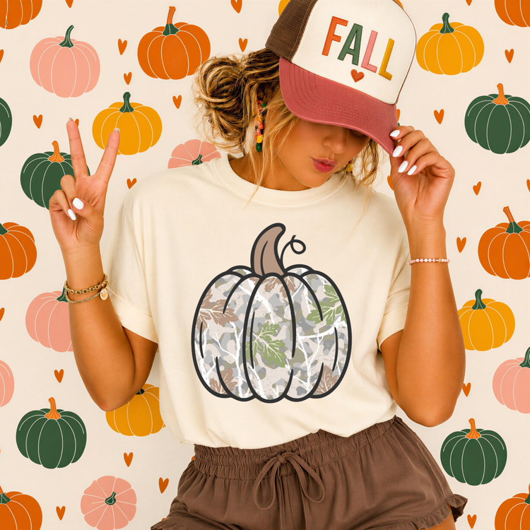White Camo Pumpkin Comfort Colors Graphic Tee