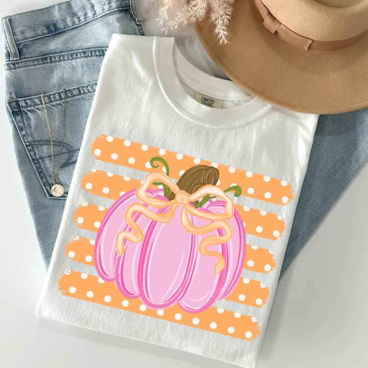 Polka Dotted Pumpkin Pink Comfort Colors Graphic Tee