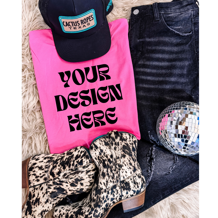 Edgy Western Comfort Colors - C1717 Mockup - Neon Pink - Shirt Mockup