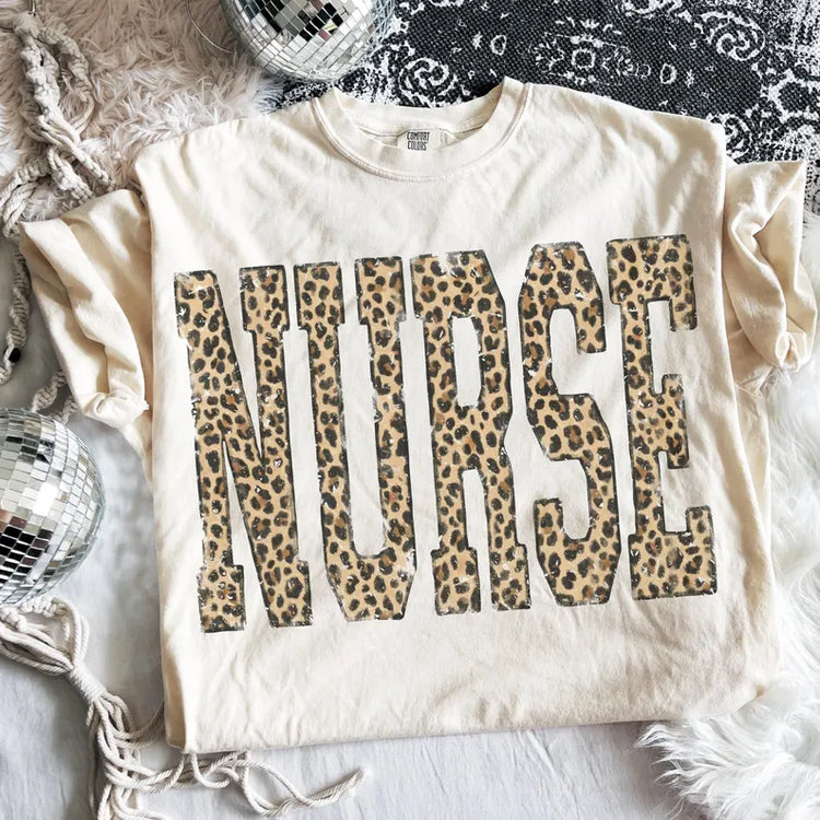 Leopard Nurse Trendy Graphic Tee Comfort Colors