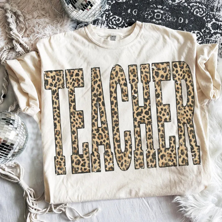 Leopard Teacher Trendy Graphic Tee Comfort Colors