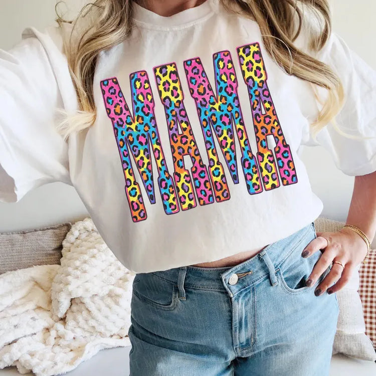 Neon Leopard Mama Trendy Graphic Tee Comfort Colors