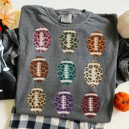 Leopard Football Trendy Graphic Tee Comfort Colors