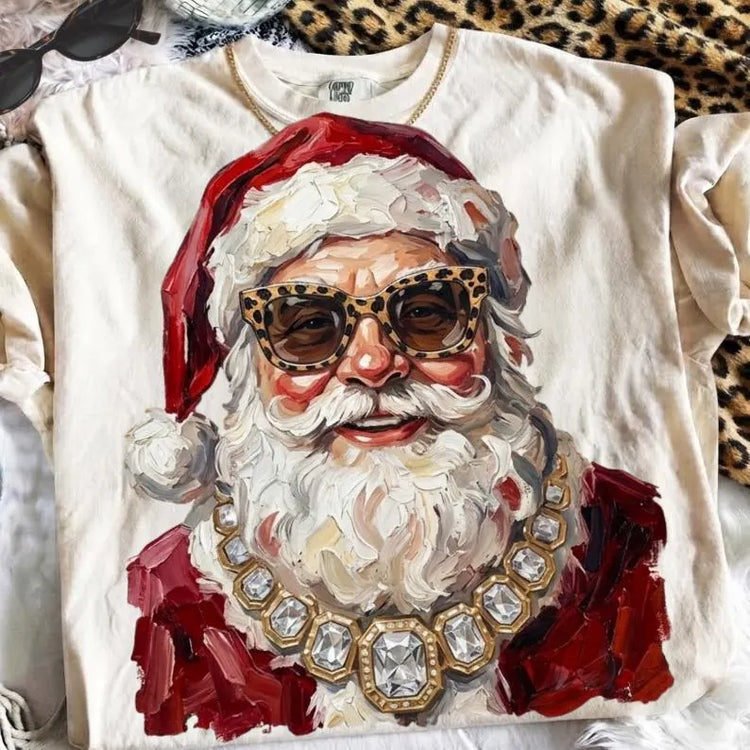 Glam Santa Christmas Comfort Colors Graphic Tee