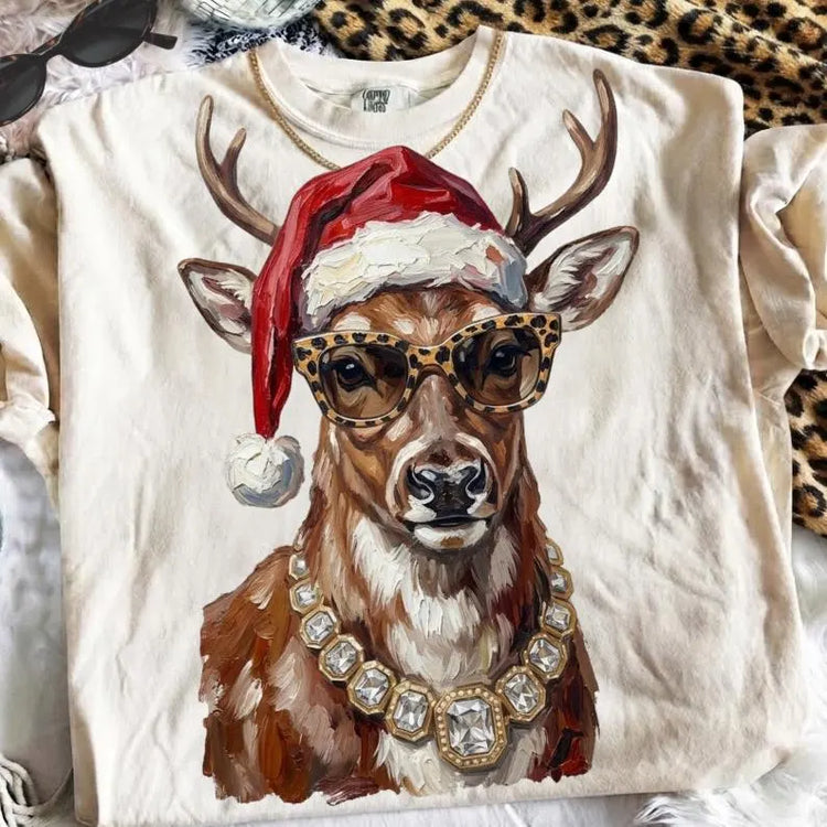 Glam Deer/Reindeer Christmas Comfort Colors Graphic Tee