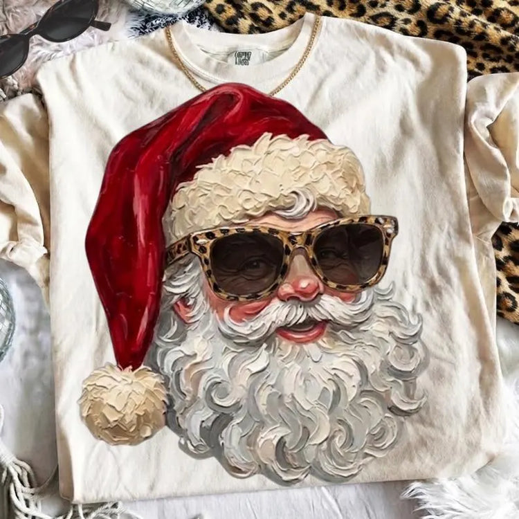 Glam Santa with Sunglasses Christmas Comfort Colors Graphic Tee