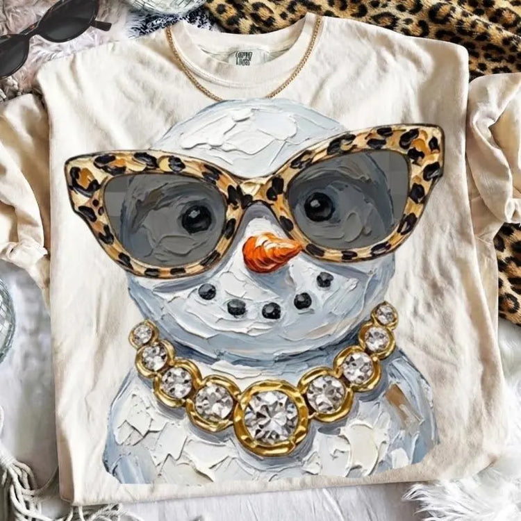 Glam Snowman Christmas Comfort Colors Graphic Tee