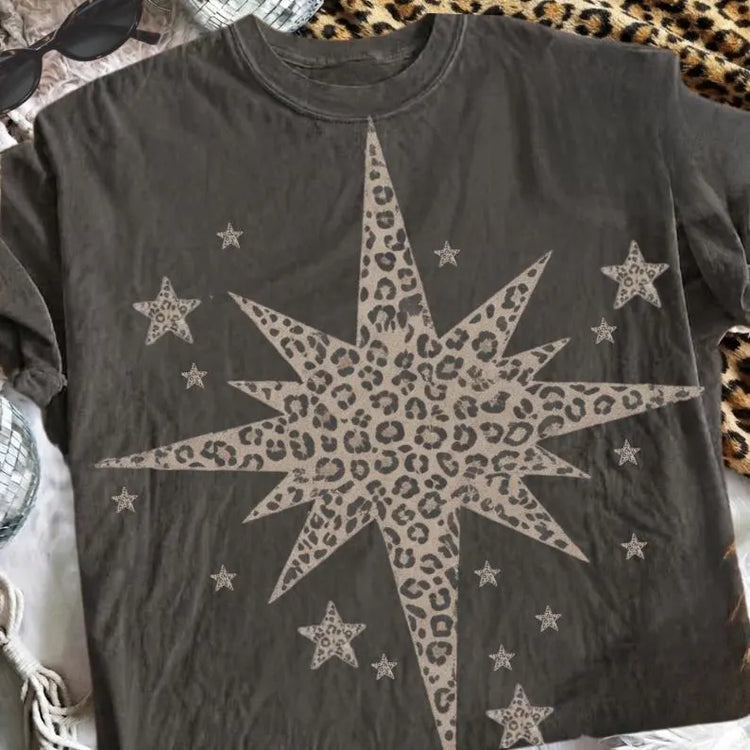 Leopard North Star Christmas Comfort Colors Graphic Tee