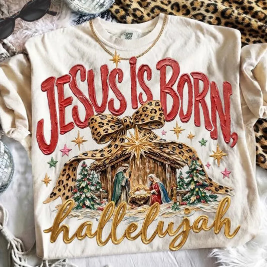 Jesus is Born Hallelujah Christmas Comfort Colors Graphic Tee