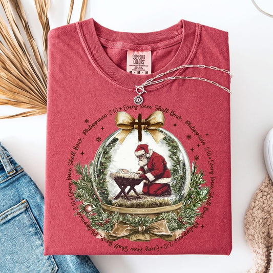 Every Knee Shall Bow Faith Christmas Comfort Colors Graphic Tee