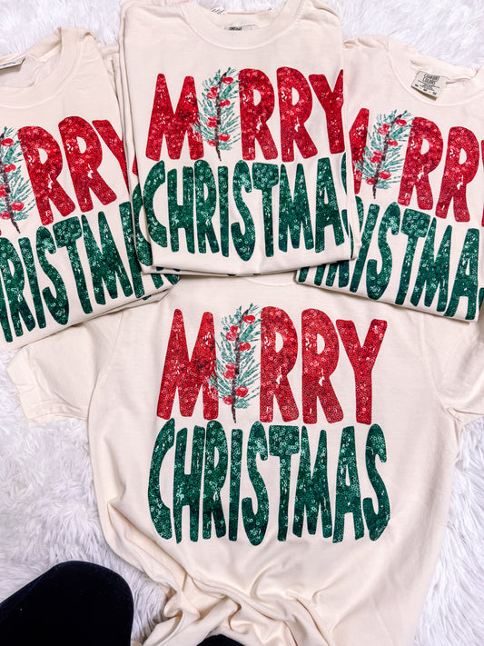 Merry Christmas Holly Comfort Colors Graphic Tee