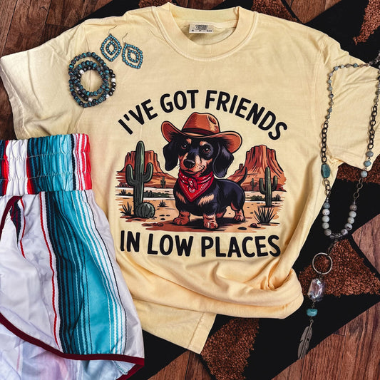 Friends in Low Places Weiner Dog Western Comfort Colors Graphic Tee