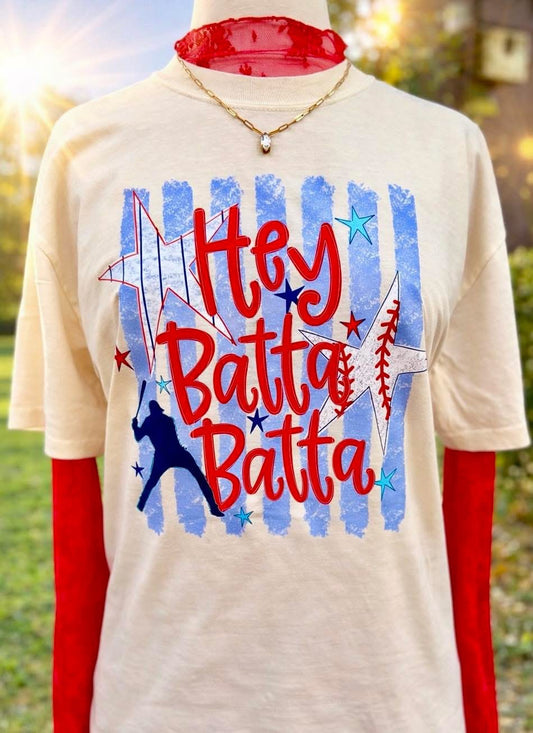 Hey Batter Batta Comfort Colors Graphic Tee