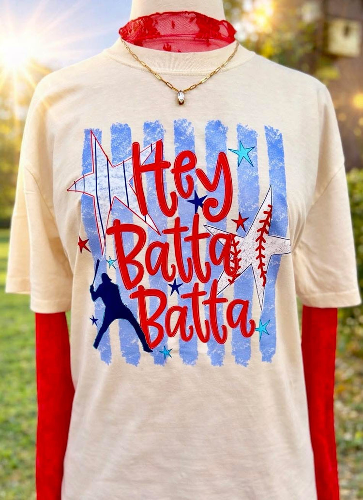 Hey Batter Batta Comfort Colors Graphic Tee