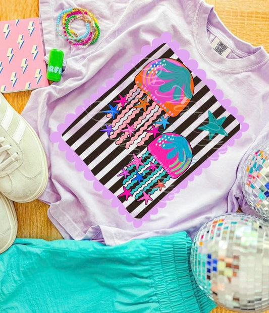 Preppy Jellyfish Summer Comfort Colors Graphic Tee