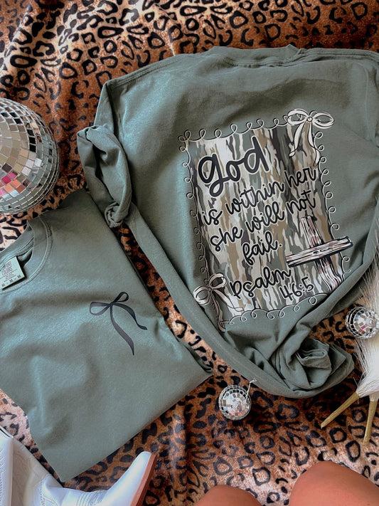 God is Within Her Camo Faith Comfort Colors Graphic Teem