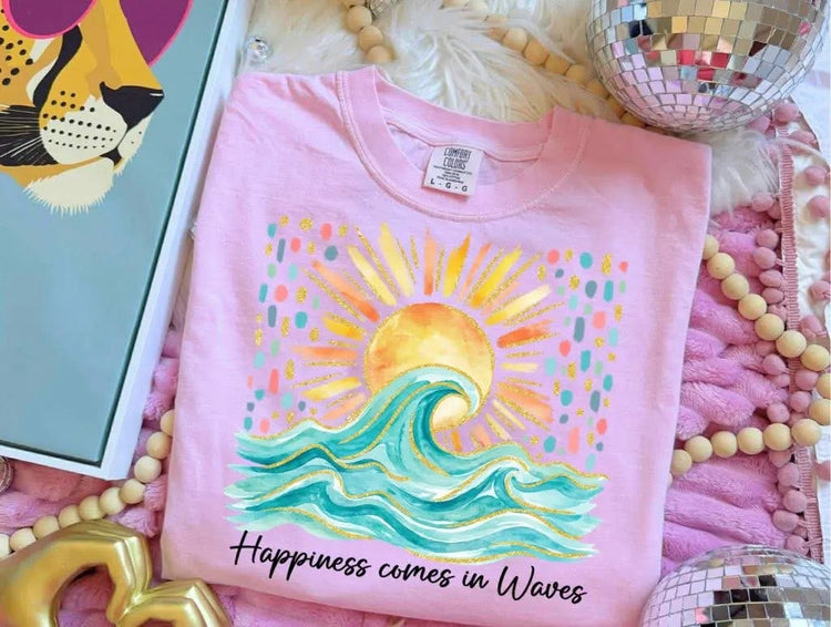 Happiness Comes in Waves Summer Comfort Colors Graphic Tee