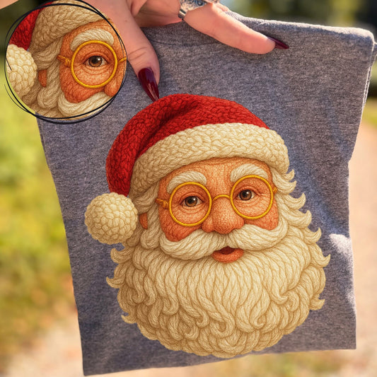 Vintage Faux Yarn Santa Claus Christmas Graphic Tee