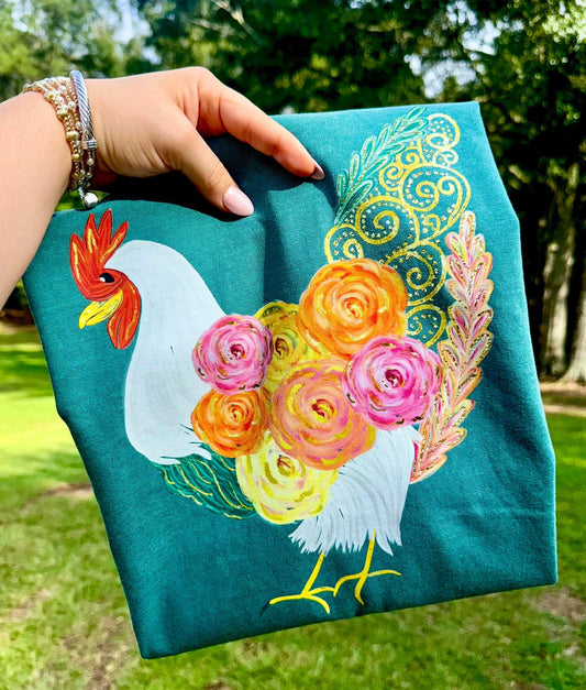 Floral Chicken Trendy Graphic Tee