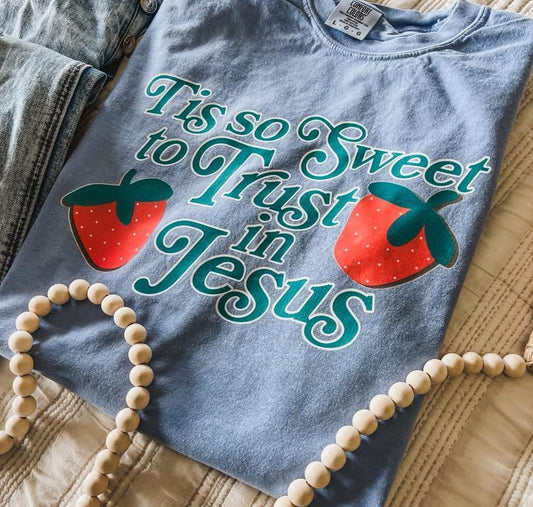 Tis So Sweet to Trust In Jesus Faith Comfort Colors Graphic Tee