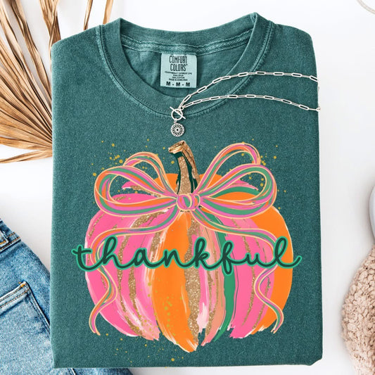 Thankful Coquette Pumpkin Thanksgiving Comfort Colors Colorblast Graphic Tee